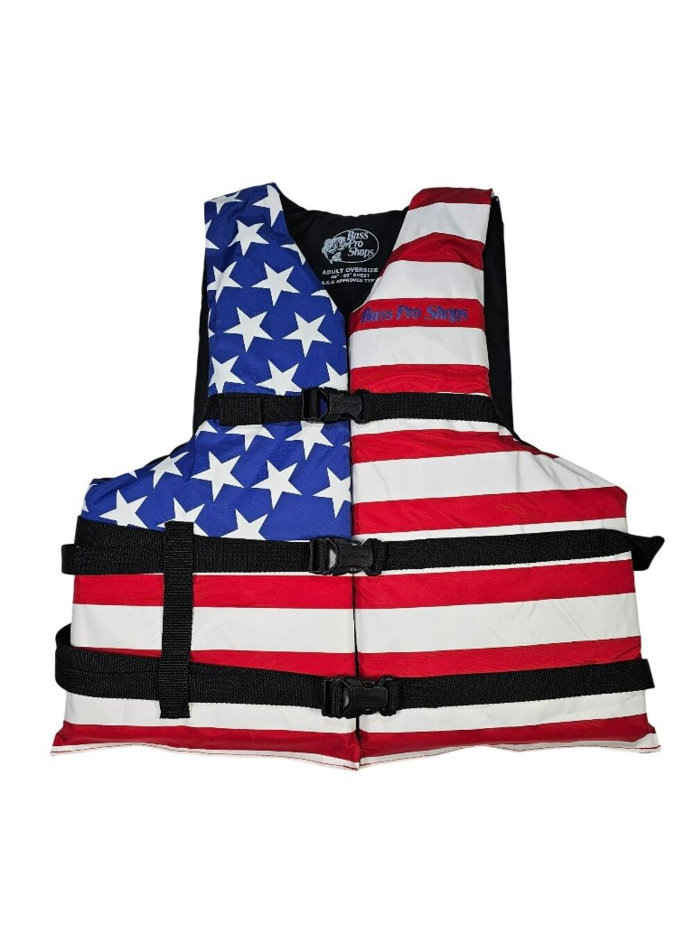 Bass Pro Shops Life Vest USA Flag Stars & Stripes Adult Oversize 40"-60" Chest
